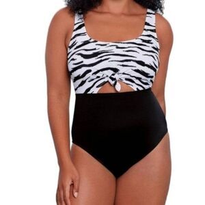 Beach Betty Slimming Control Tie-Front Cut Out One Piece Swimsuit Size S New